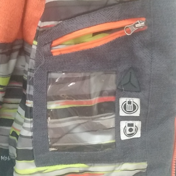 MONSTER Boys Winter Coat size 10 black, orange, and yellow stripes - Picture 6 of 15